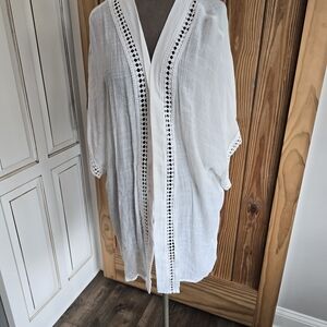 SHEIN Elegant White Crochet Trim Swim Coverup